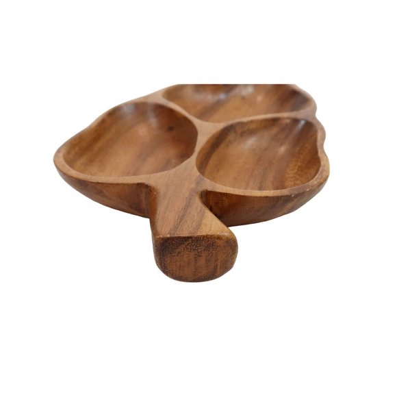 DOLPHIN Genuine Monkey-Pod Divided 3-Section Leaf Serving Bowl Tray Phillipines - Picture 3 of 10